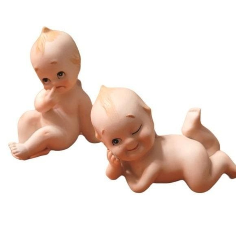 Vintage Lefton Kewpie‎ Bisque Porcelain Baby Figurines Set of 2 Matte Finish